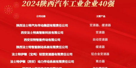 法士特榮登陜西汽車工業(yè)40強