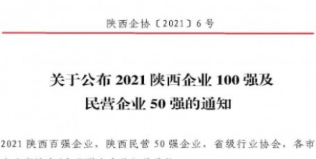 2021陜西100強(qiáng)企業(yè)、陜西民營50強(qiáng)企業(yè)及2012-2021連續(xù)十年入圍陜西100強(qiáng)企業(yè)名單
